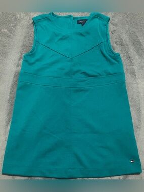 Tommy Hilfiger Teal Sleeveless Dress with Chevron Detail – Girls 3T – EUC